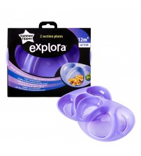 Set Farfurii Compartimentate Explora, Tommee Tippee, 2 buc, Mov